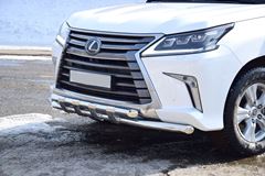 Защита переднего бампера двойная с пластинами 63/63мм (НПС) LEXUS 450D 2015- 