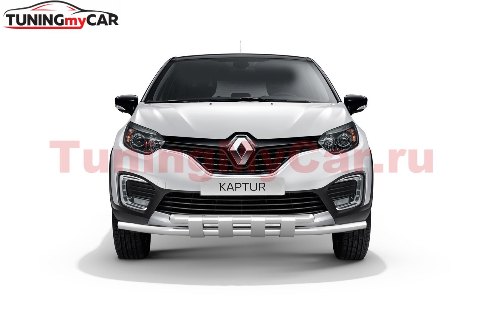 Защита переднего бампера двойная с пластинами 63/63 мм. (НПС) Renault Kaptur 2016-