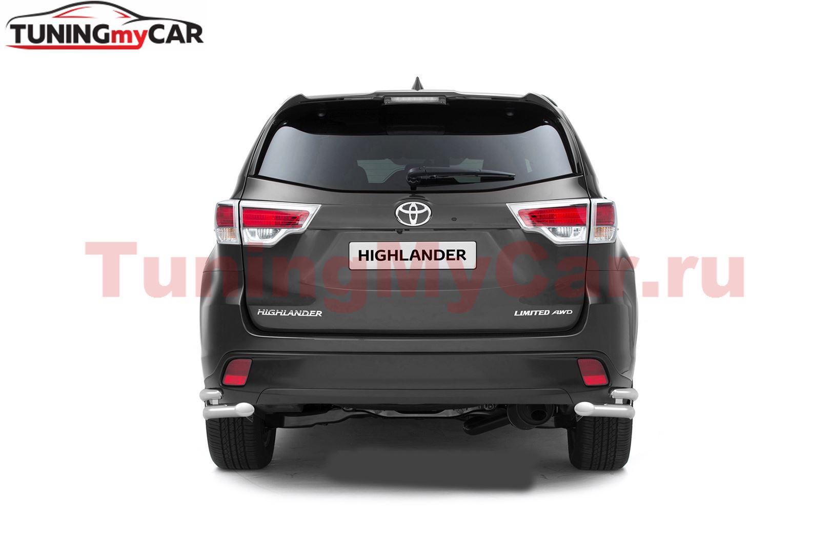 Защита заднего бампера двойная угловая 63/51мм (НПС) TOYOTA HIGHLANDER 2014-
