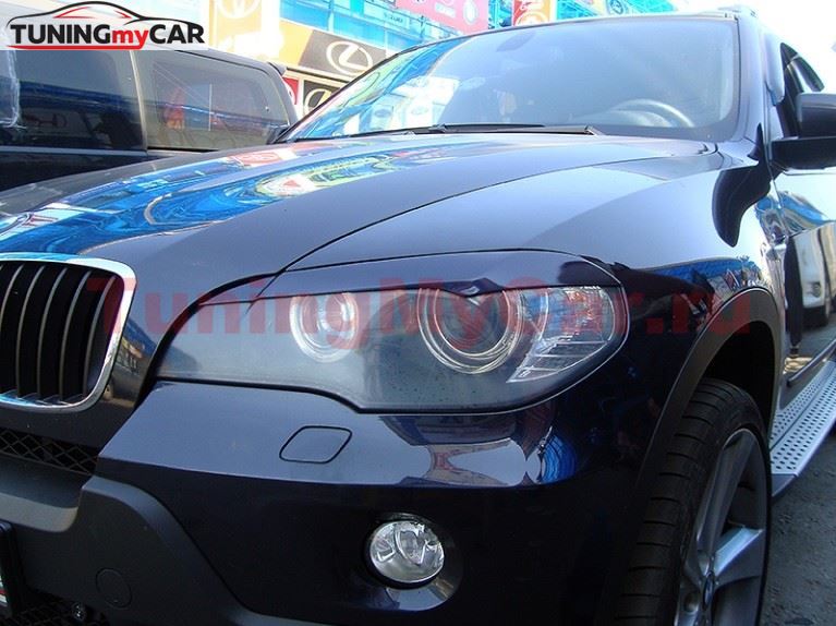 Накладки на фары (реснички) широкие для BMW X5 E70 (БМВ Х5 Е70) 2007 - 2013