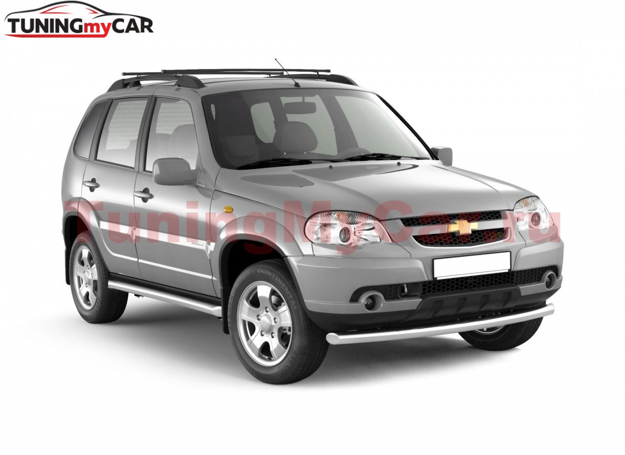 Рейлинги с поперечинами проф.1,35 (Черный муар) "Усиленные" CHEVROLET Niva 2002-