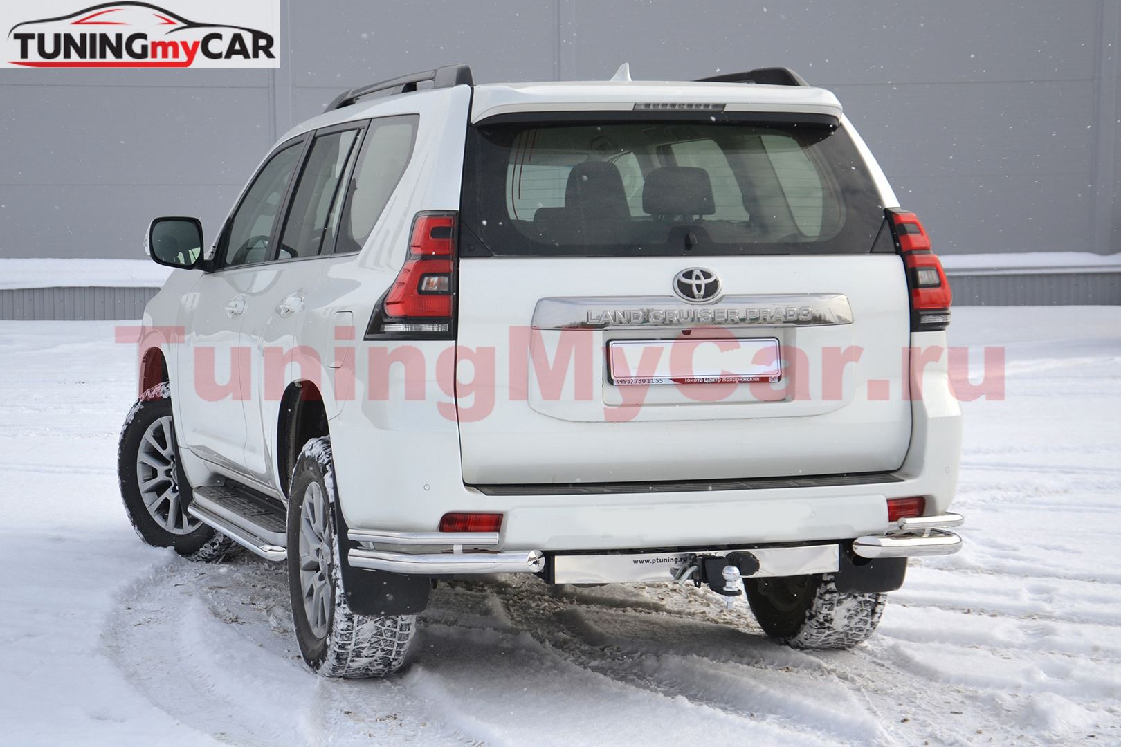 Защита заднего бампера двойная угловая Ø63/38мм (НПС) TOYOTA LAND CRUISER PRADO 150 2017-
