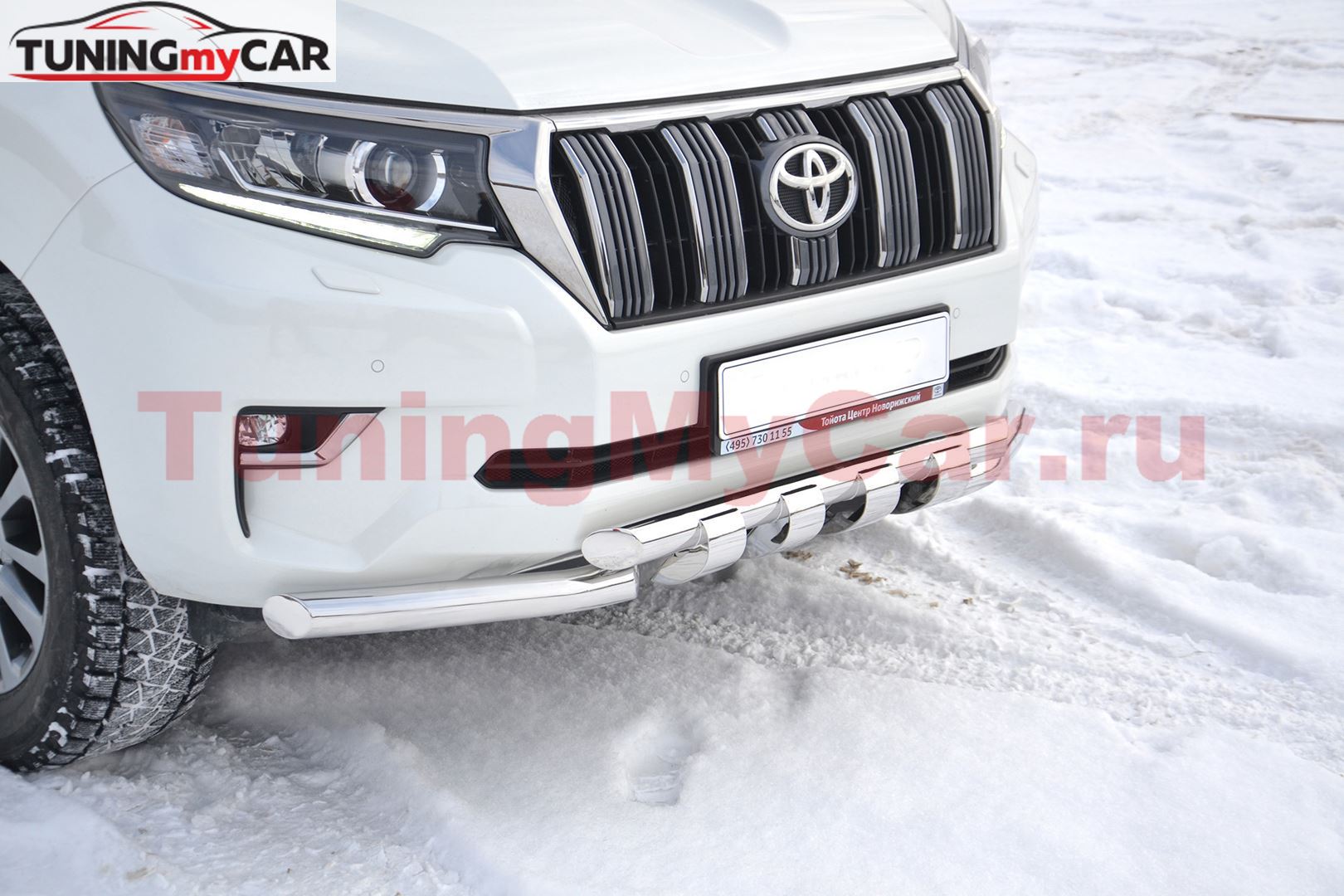 Защита переднего бампера двойная с зубьями Ø63/63мм (НПС) TOYOTA LAND CRUISER PRADO 150 2017-