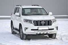 Защита переднего бампера двойная с зубьями Ø63/63мм (НПС) TOYOTA LAND CRUISER PRADO 150 2017-