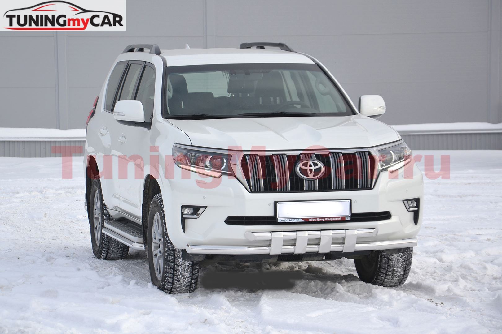 Защита переднего бампера двойная с пластинами Ø63/63мм (НПС) TOYOTA LAND CRUISER PRADO 150 2017-