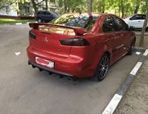 Накладка на задний бампер диффузор ПОД ОДНУ ТРУБУ Mitsubishi Lancer 10