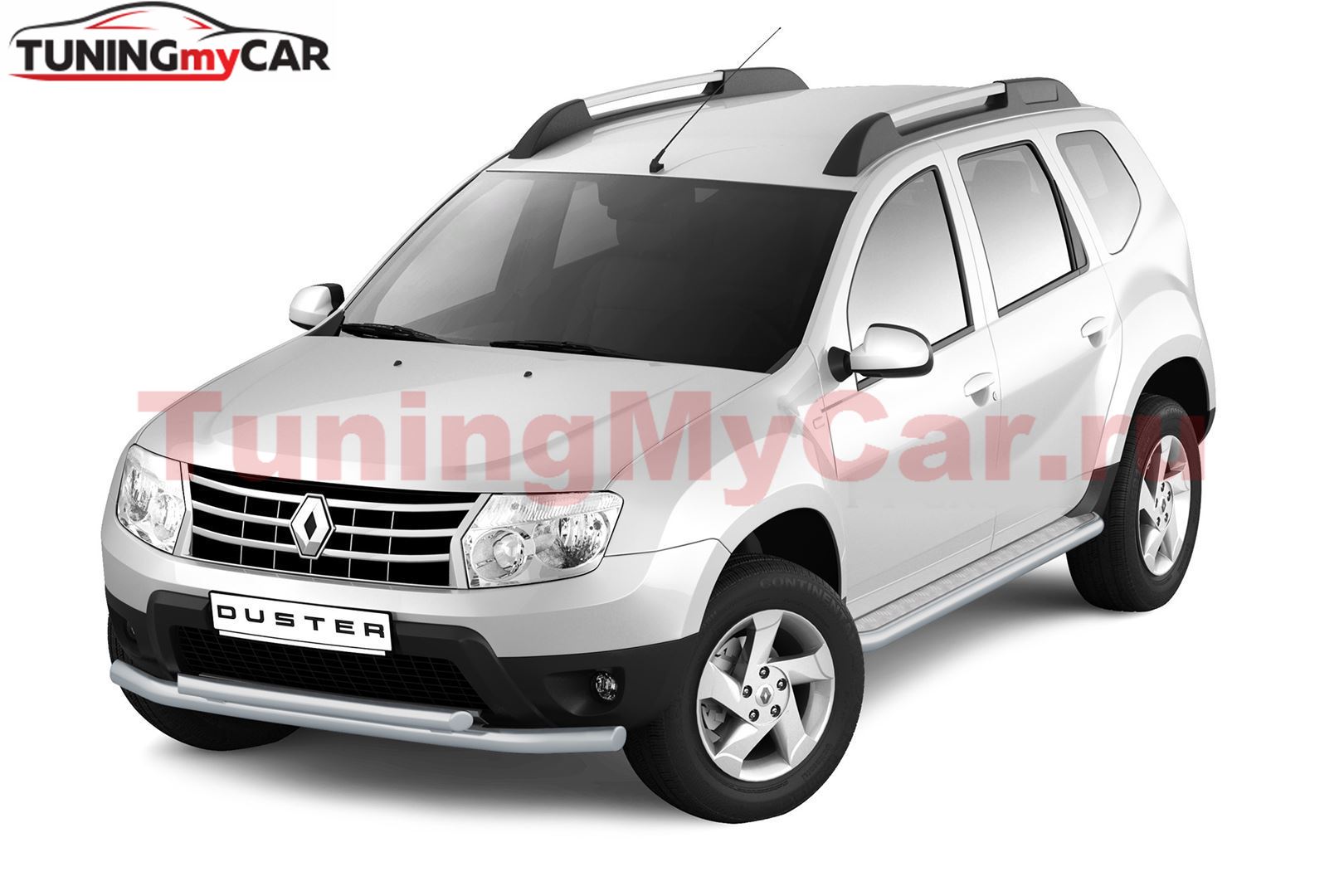 Защита порогов с алюм. площадкой Ø51мм «Эстонец» СЕРЕБРИСТАЯ (ППК) RENAULT Duster 2012-2020/ NISSAN Terrano 2014-