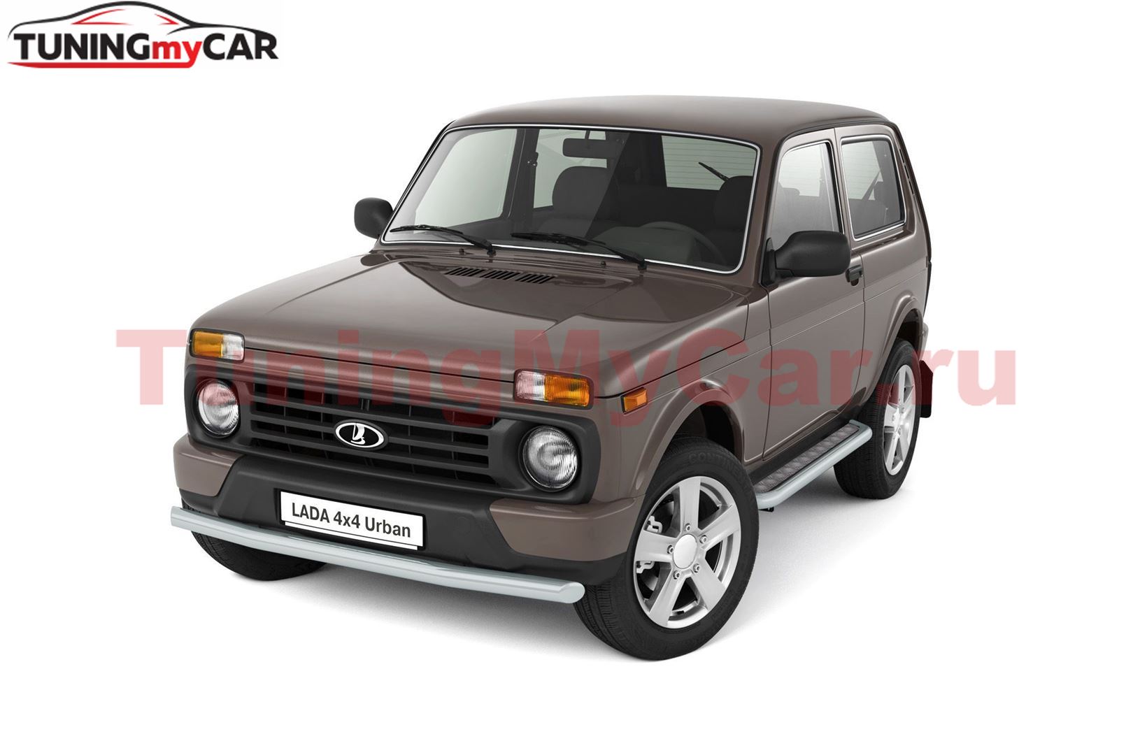 Защита переднего бампера одинарная Ø63 мм СЕРЕБРИСТАЯ (ППК) на LADA 4x4 Urban с 2015