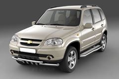 Защита порогов с алюм.фигурной площадкой 63мм (ППК) CHEVROLET NIVA 2009-