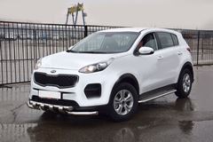 Защита порогов с алюм. площадкой 51 мм (НПС) KIA Sportage 2016-