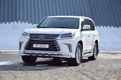 Защита переднего бампера двойная с пластинами 63/63мм (НПС) LEXUS 450D 2015- 