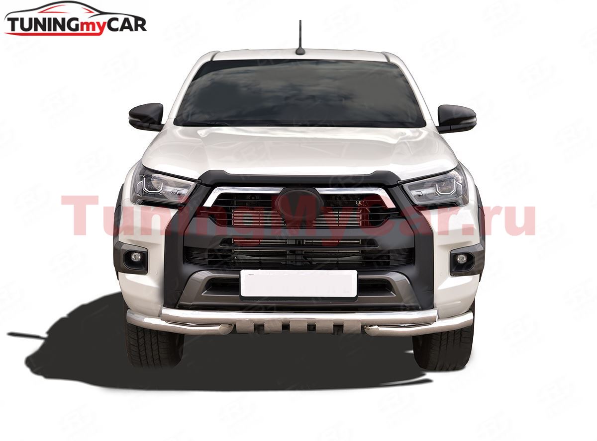 Защита переднего бампера d63 секции-d63 уголки+клыки для Toyota Hilux Black Onyx 2020-