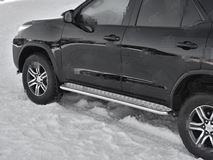 Пороги труба d42 с листом (Лист алюм, проф.сталь) (вариант 2) Toyota Fortuner 2017-2020 