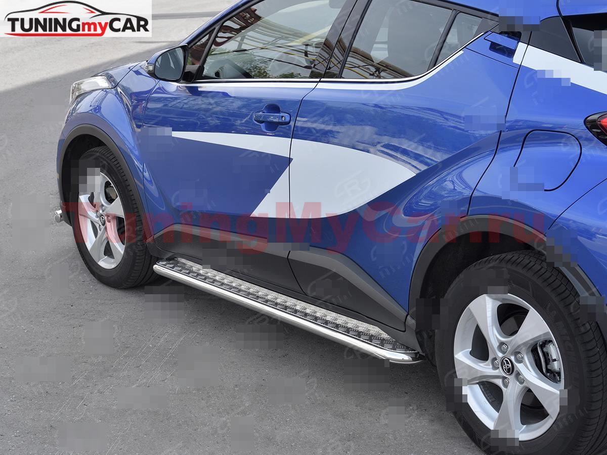 Пороги труба d42 с листом (Лист алюм, проф.сталь) (вариант 2) TOYOTA C-HR 2018-2019