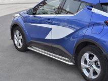 Пороги труба d42 с листом (Лист алюм, проф.сталь) (вариант 2) TOYOTA C-HR 2018-2019 