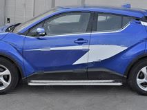 Пороги труба d42 с листом (Лист алюм, проф.сталь) (вариант 2) TOYOTA C-HR 2018-2019 