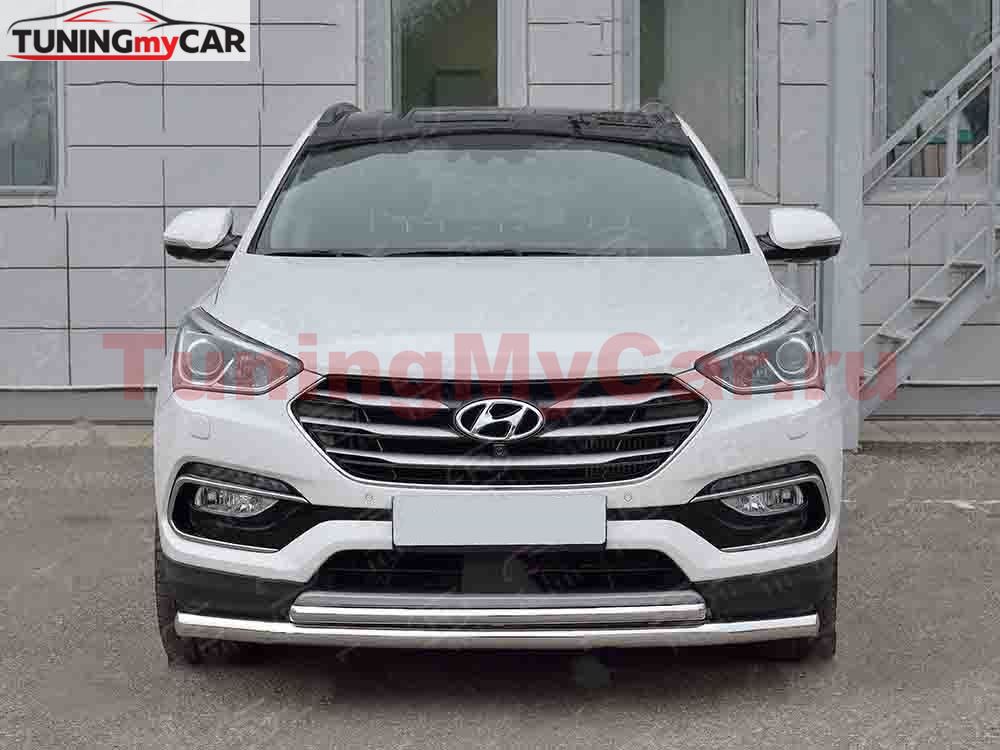 Защита переднего бампера D63 секция-D42 дуга для Hyundai Santa FE Premium 2015