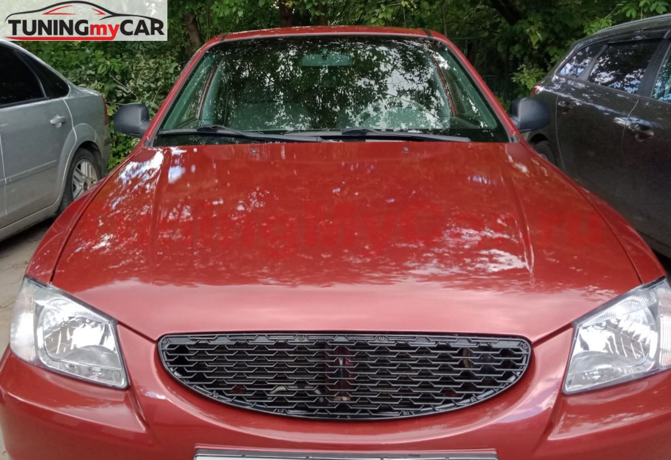 Решетка радиатора Hyundai Accent (плетенка) ЧЕРНЫЙ (вар.2)