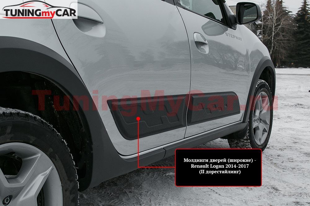 Молдинги на двери широкие ШАГРЕНЬ Renault Logan 2014-, Renault Logan II Stepway 2018- (рестайлинг)