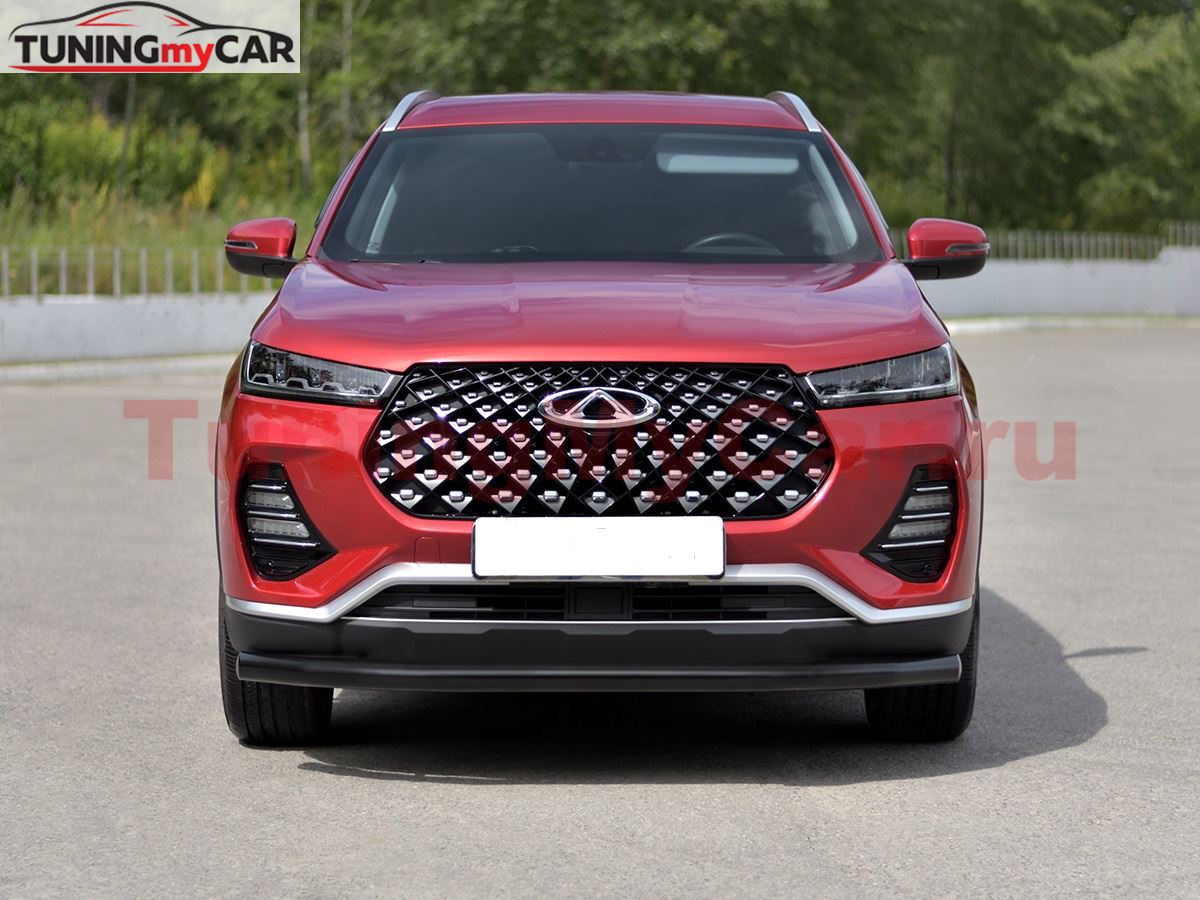 Защита переднего бампера d63 секции black для Chery Tiggo 7 PRO 2020-