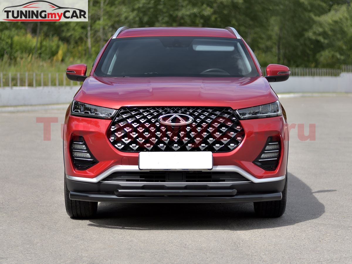 Защита переднего бампера d63 секции-d42 дуга black для Chery Tiggo 7 PRO 2020-
