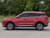 Пороги труба 75х42 овал с проступью для Chery Tiggo 7 PRO 2020-