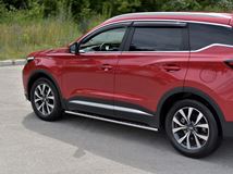 Пороги труба 75х42 овал с проступью для Chery Tiggo 7 PRO 2020-