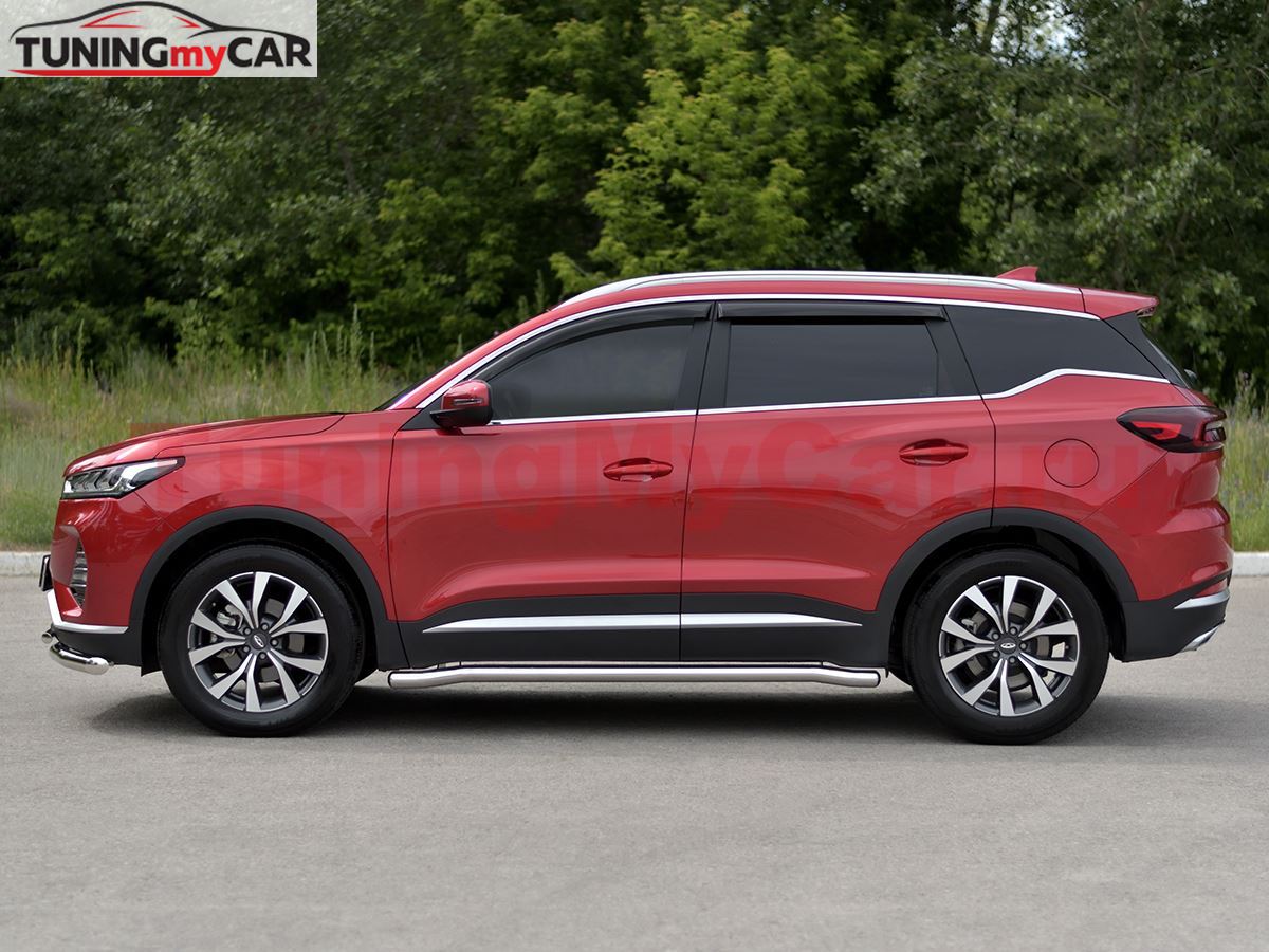 Пороги труба d63 секции (вариант 3) для Chery Tiggo 7 PRO 2020-