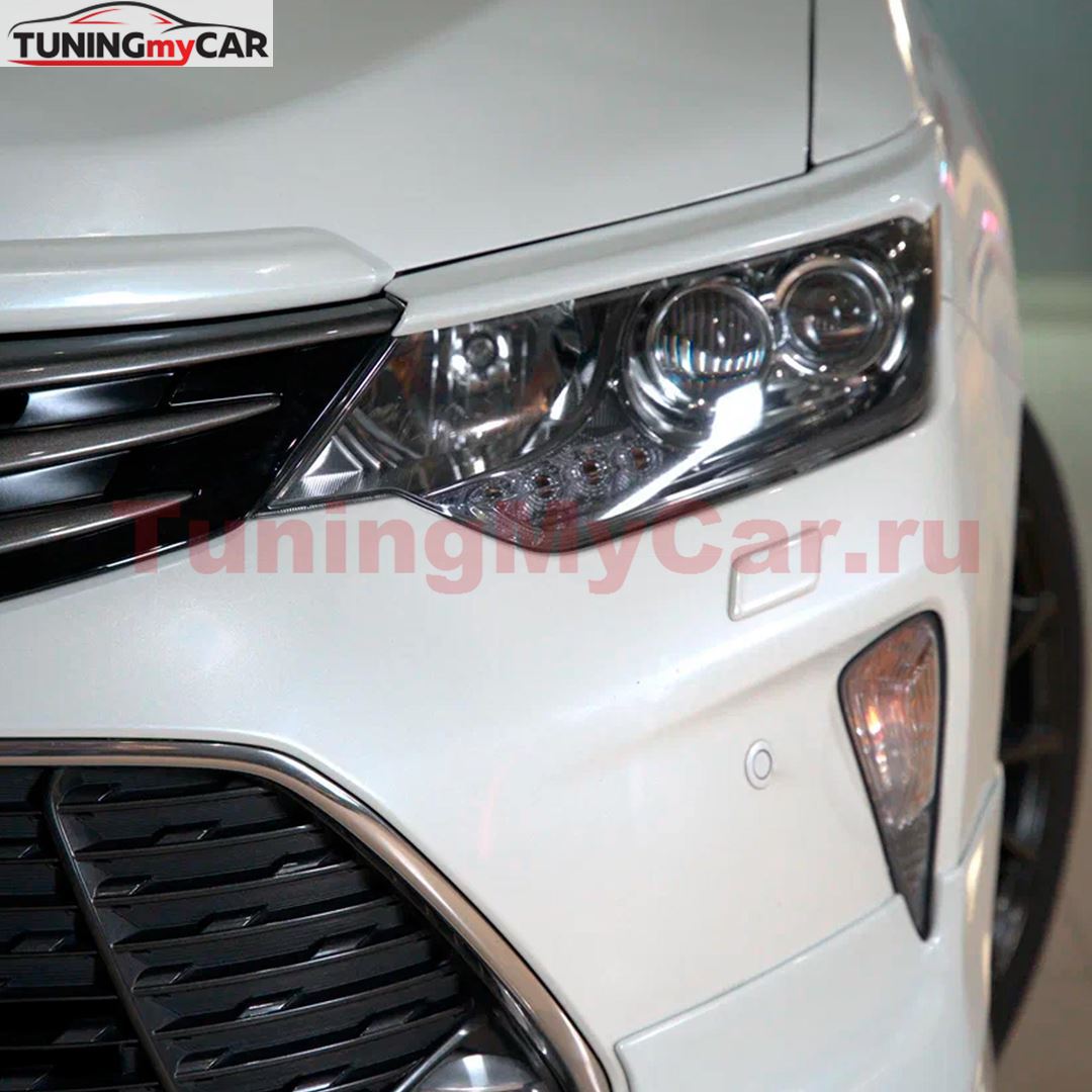 Реснички на переднюю оптику (антихром) Toyota Camry 2014-2017