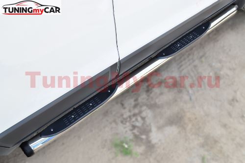 Пороги труба d76 с накладками (вариант 2) для Chevrolet Niva Bertone 2009-2020