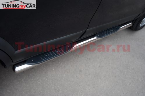 Пороги труба d76 с накладками (вариант 3) для Chevrolet Niva Bertone 2009-2020