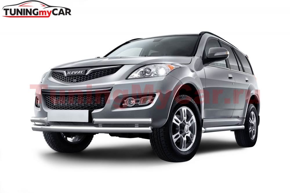 Защита переднего бампера двойная с углами Ø63/51мм (НПС) HAVAL H5 2020-