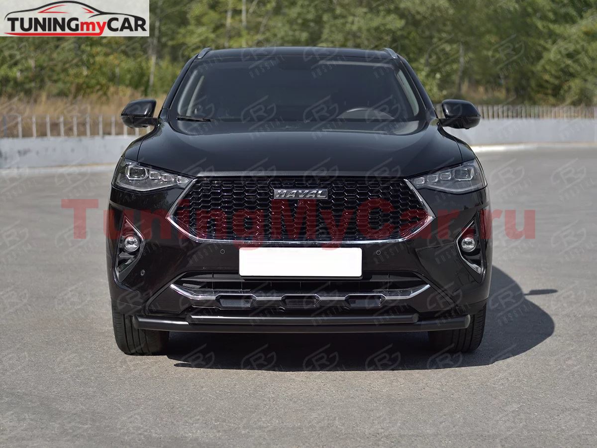 Защита переднего бампера d63 секции-d42 дуга black для Haval F7X 1.5 4WD 2019-2022