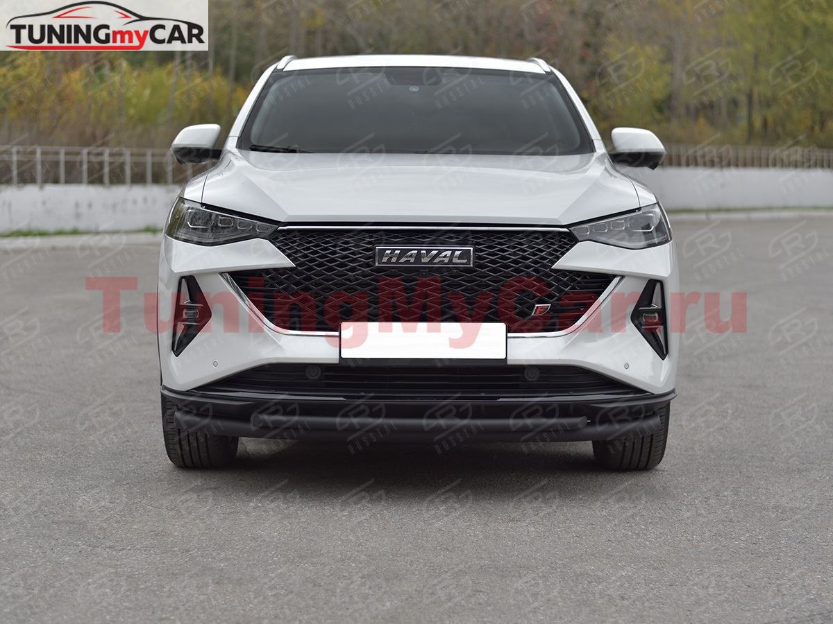 Защита переднего бампера d63 секции-d42 дуга black для Haval F7X 4WD 2022-
