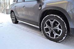 Защита порогов прямая Ø63 мм (НПС) RENAULT Duster 2021-
