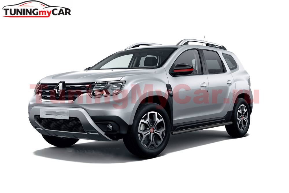 Защита порогов прямая Ø63 мм ШАГРЕНЬ (ППК) RENAULT Duster 2021-