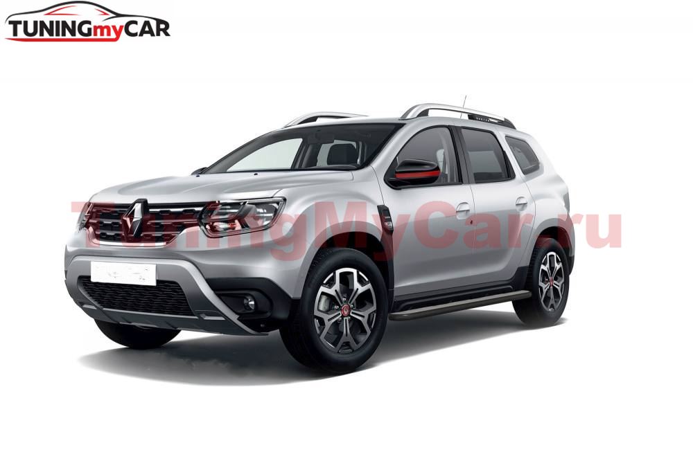 Защита порогов с алюм. площадкой Ø51 мм ШАГРЕНЬ (ППК) RENAULT Duster 2021-