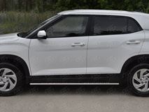 Пороги труба 75х42 овал с проступью для Hyundai Creta 2021-