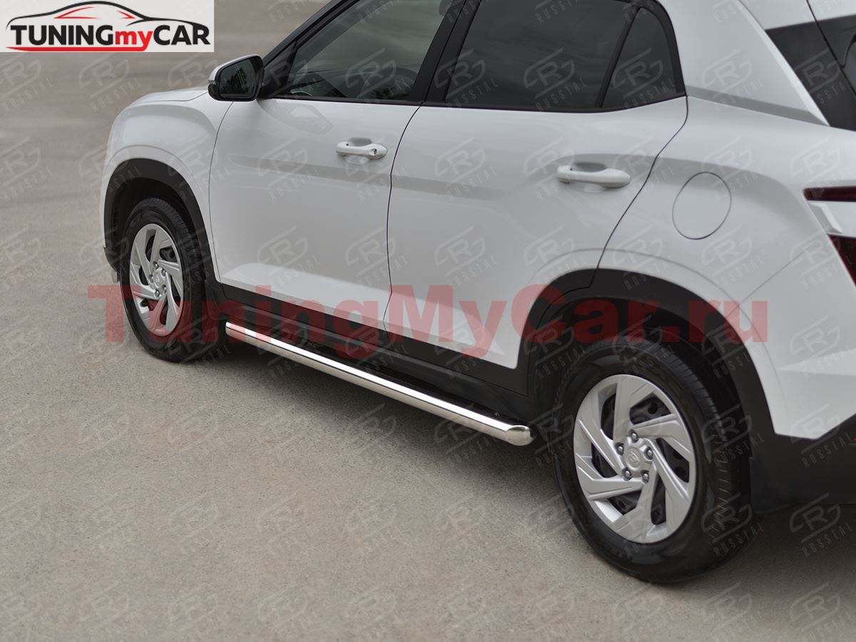 Пороги труба d63 (вариант 1) для Hyundai Creta 2021-
