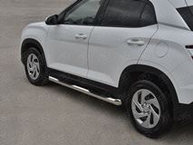 Пороги труба d76 с накладкой (вариант 1) для Hyundai Creta 2021-