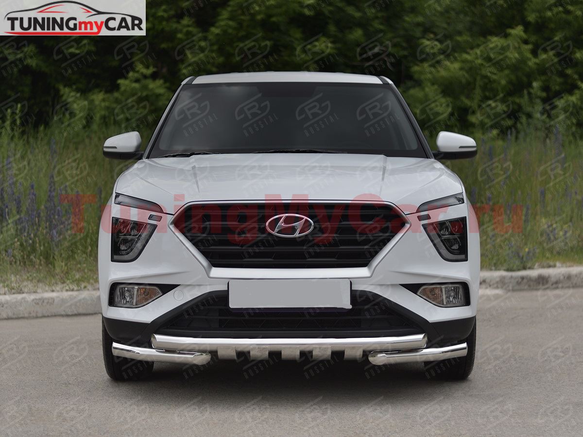 Защита переднего бампера d63 секции-d63 уголки+клыки для Hyundai Creta 2021-