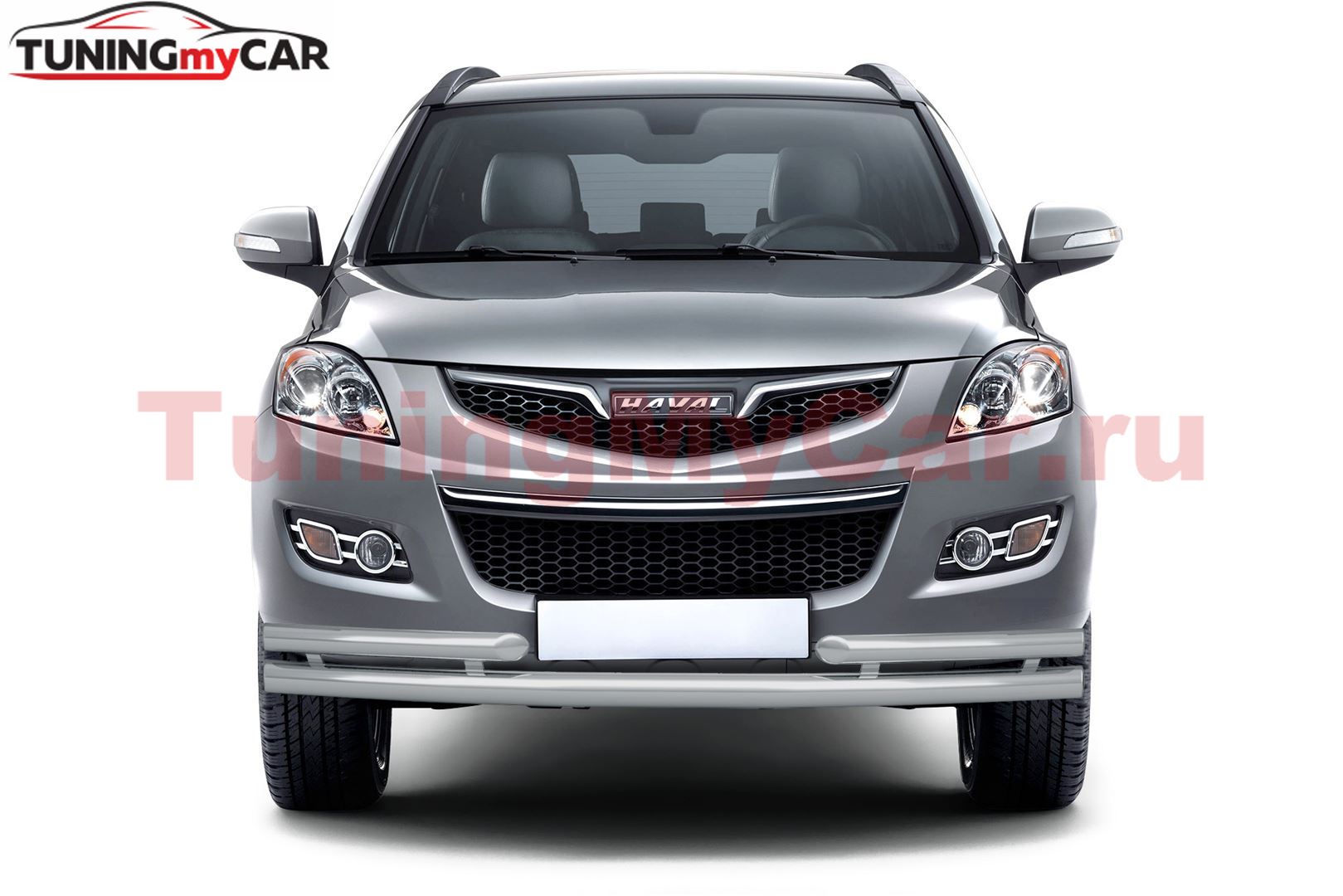 Защита переднего бампера двойная с углами Ø63/51 мм (ППК) на HAVAL H5 2020- Серебристый