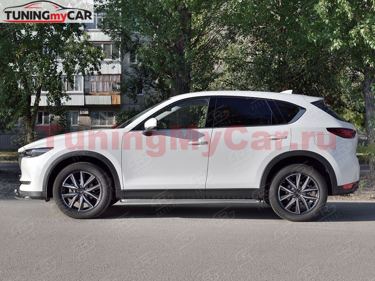 Пороги труба d42 с листом (Лист алюм, проф. нерж) (вариант 1) для Mazda CX-5 2017-