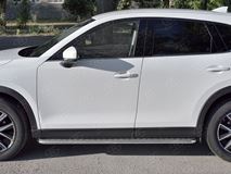 Пороги труба d42 с листом (Лист алюм, проф. нерж) (вариант 1) для Mazda CX-5 2017- 