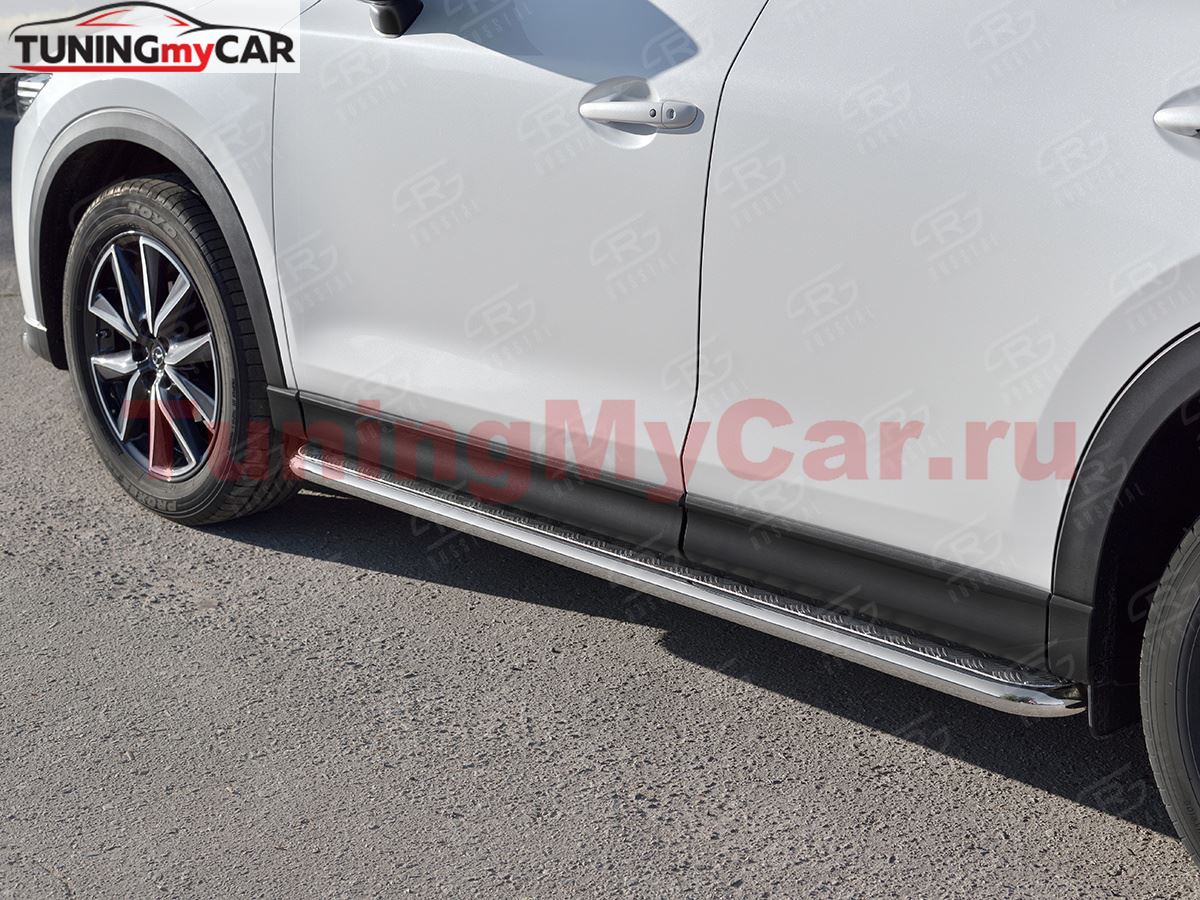 Пороги труба d42 с листом (Лист алюм, проф.сталь) (вариант 2) для MAZDA CX-5 2017-