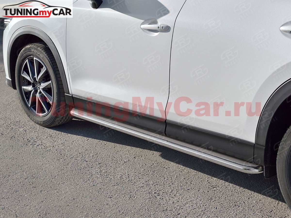 Пороги труба d42 с листом (Лист нерж, проф. нерж) (вариант 3) для MAZDA CX-5 2017-