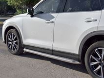 Пороги труба d63 с листом (лист алюм, проф. нерж) (вариант 1) для MAZDA CX-5 2017- 