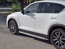Пороги труба d63 с листом (Лист нерж, проф. нерж) (вариант 3) для MAZDA CX-5 2017-