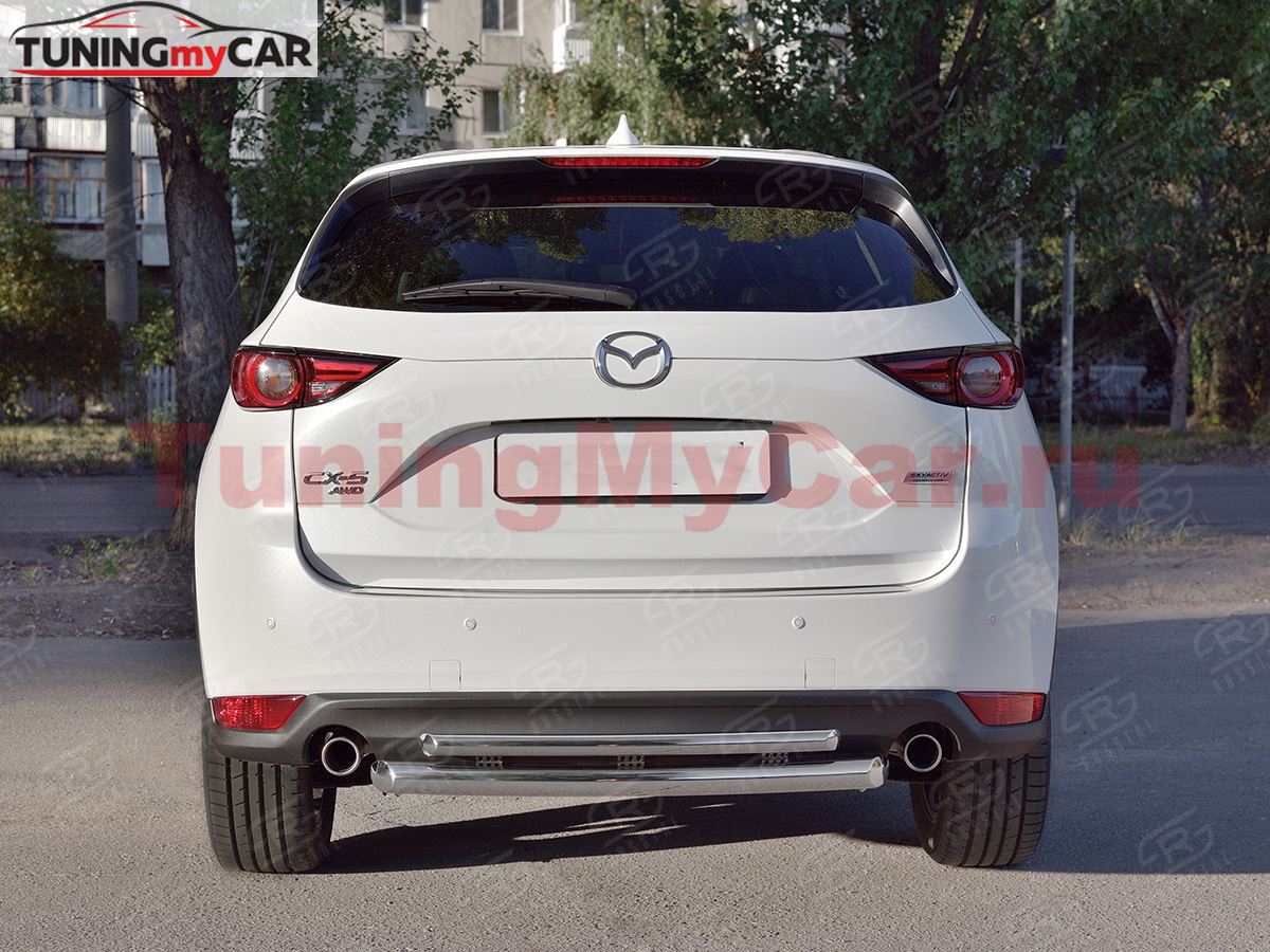 Защита заднего бампера d63 дуга d42 дуга с декором для Mazda CX-5 2017-