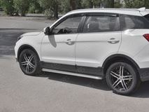 Пороги труба d42 с листом (Лист нерж, проф. нерж) (вариант 3) для Lifan X70 2018-